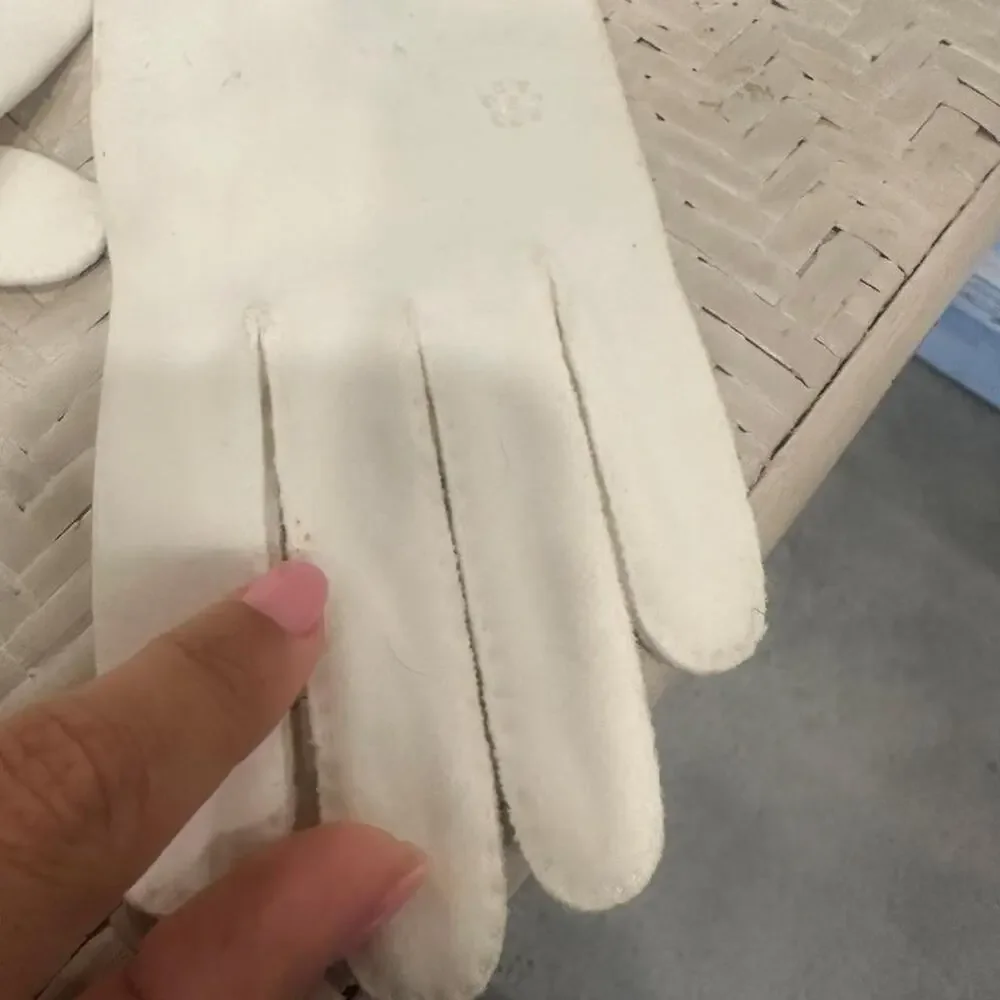 Vintage White Wrist Gloves | Soft Nylon Dress Gloves | Embroidered Floral Detail